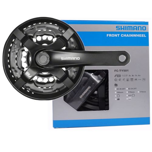 Шатуны Shimano TOURNEY FC-TY501, 175мм, 48X38X28 с защитой, Черный BOX