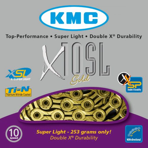 Цепь KMC X10 SL Gold замком 116 звеньев 10 звезд