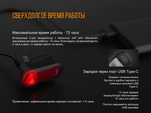 Задняя Мигалка Fenix BC05R Usb Type-C, 240 мАч фото 9