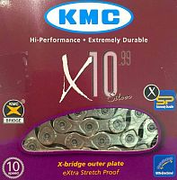 Цепь KMC X10.99 с замком, 116 звеньев, 10 звезд Серебристая